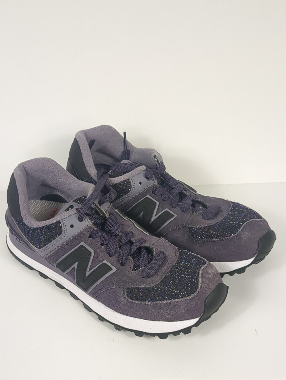 New Balance 574 Winter Nights Purple/Black Sneakers Suede Tweed Woven Metallic
